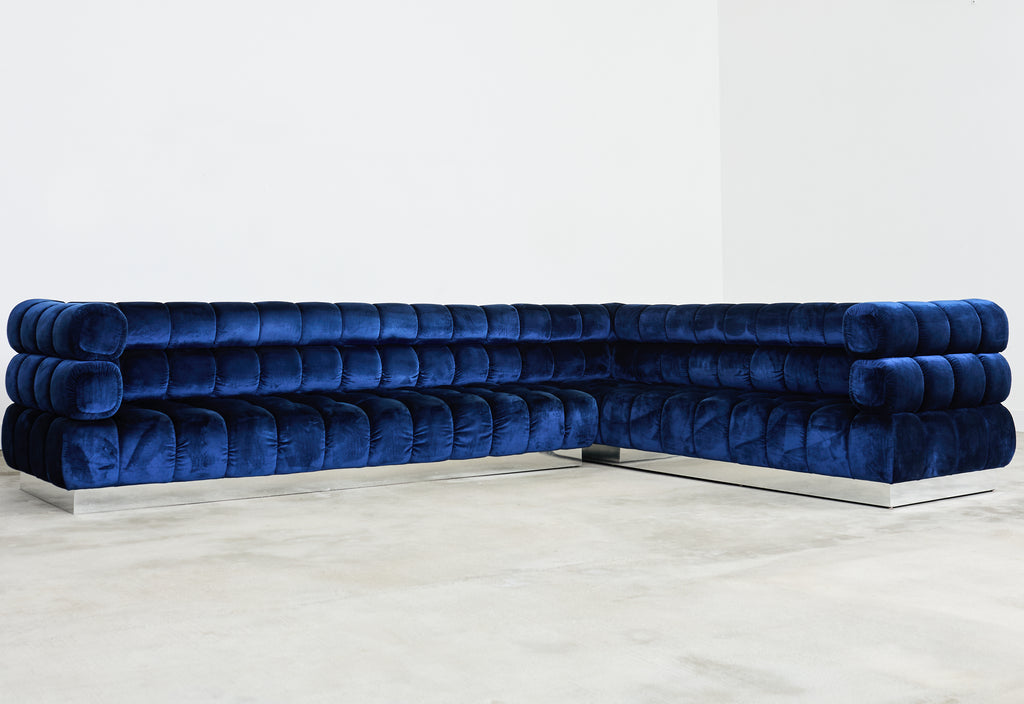 Todd Merrill Custom Sectional Sofa Ottoman Blue Velvet