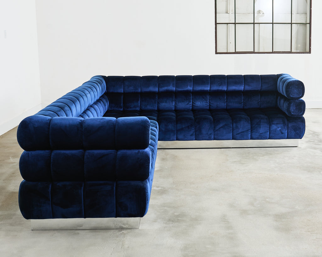 Todd Merrill Custom Sectional Sofa Ottoman Blue Velvet