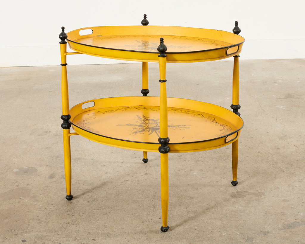 Country French Provincial Style Two-Tier Tole Tray Table