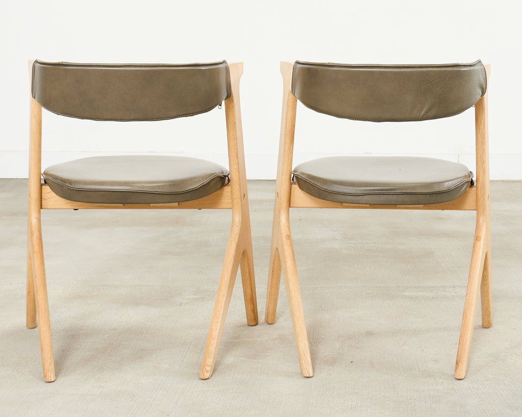 Set of Eight Tom Dixon Oak Leather Slab Dining Chairs