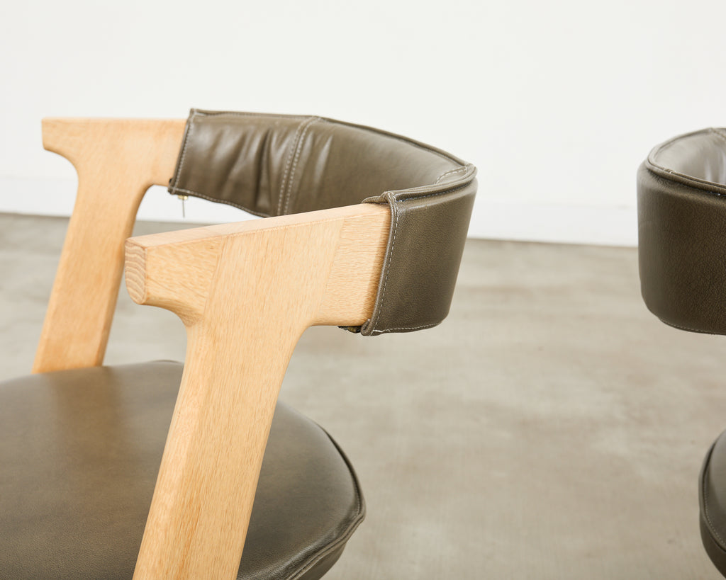 Set of Eight Tom Dixon Oak Leather Slab Dining Chairs