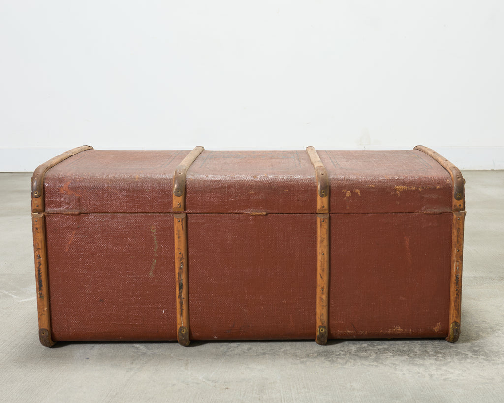Early 20th Century Art Deco Canvas and Bentwood Steamer Trunk