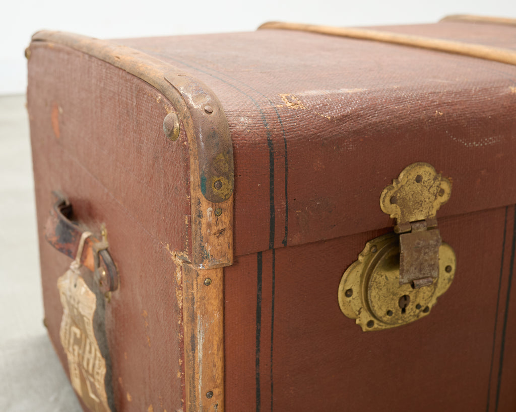 Early 20th Century Art Deco Canvas and Bentwood Steamer Trunk