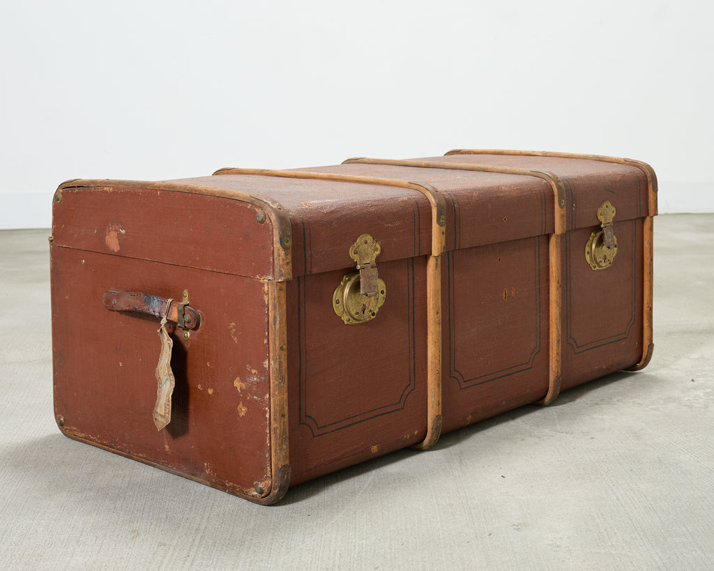 Early 20th Century Art Deco Canvas and Bentwood Steamer Trunk