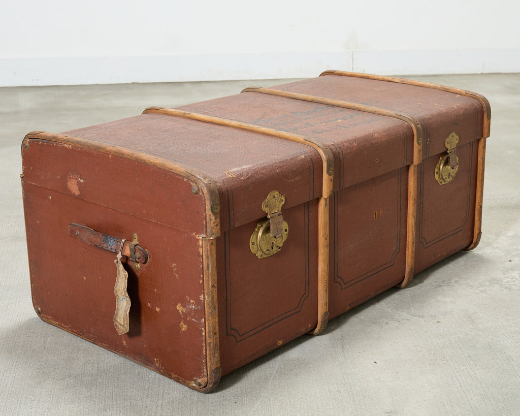 Early 20th Century Art Deco Canvas and Bentwood Steamer Trunk