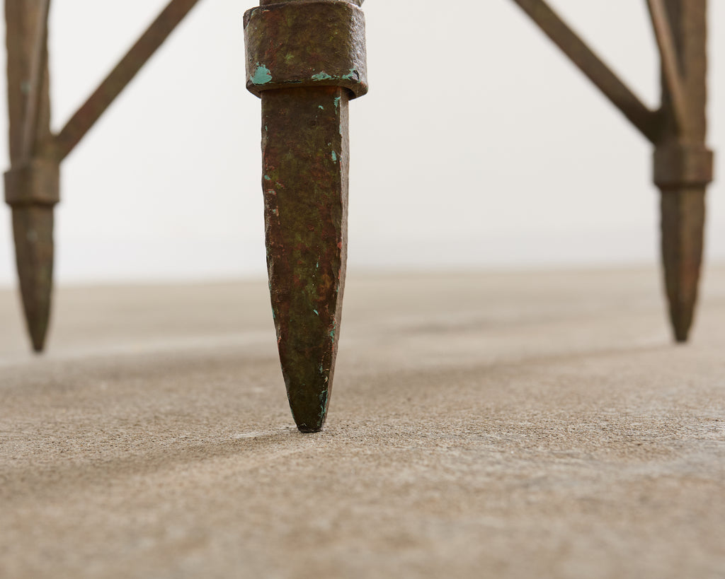 Formations Patinated Iron Travertine Triangular Drink Table