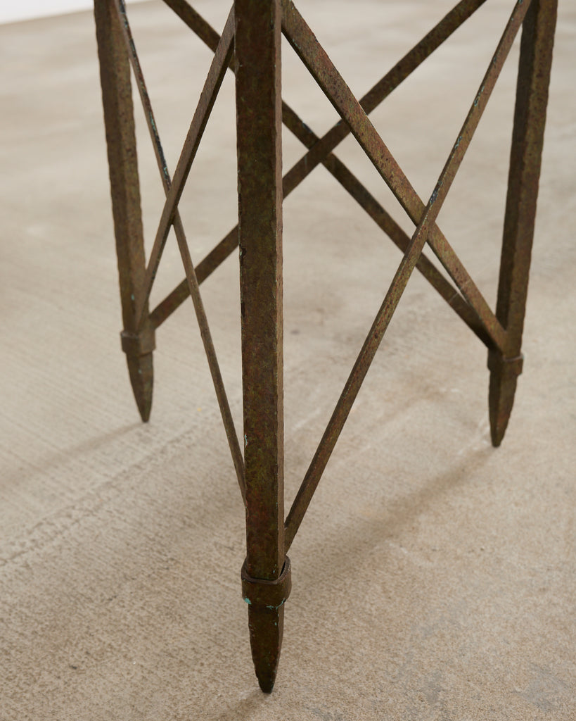 Formations Patinated Iron Travertine Triangular Drink Table