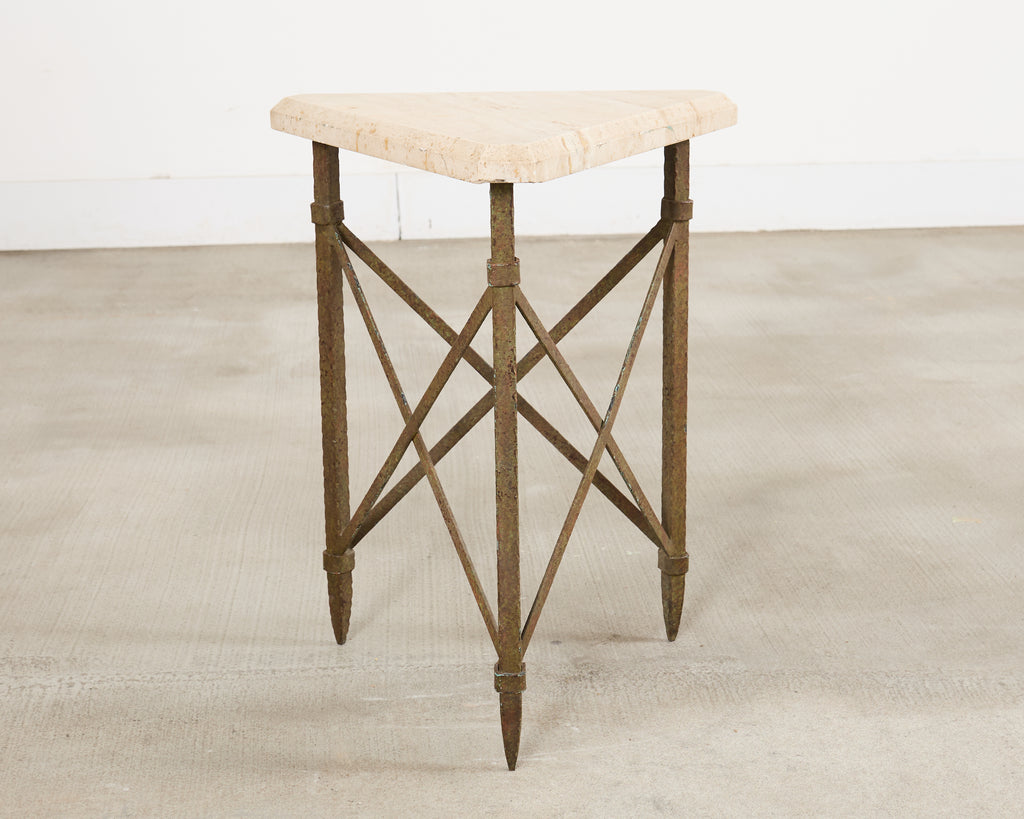Formations Patinated Iron Travertine Triangular Drink Table