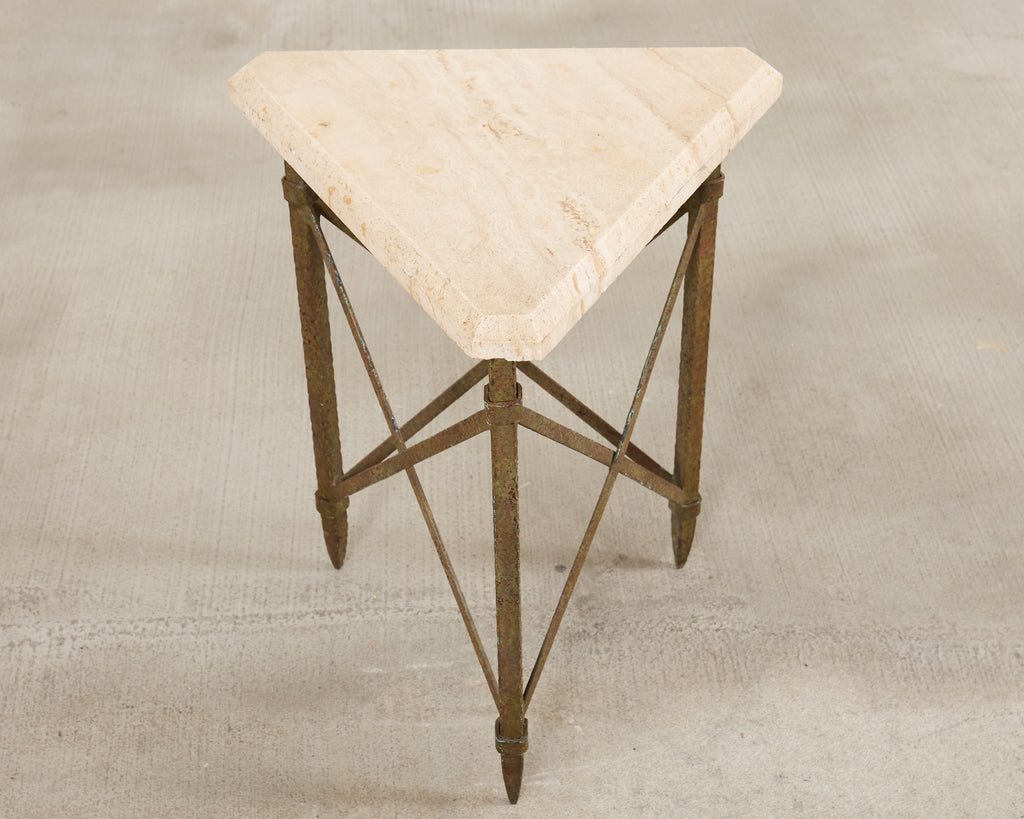 Formations Patinated Iron Travertine Triangular Drink Table