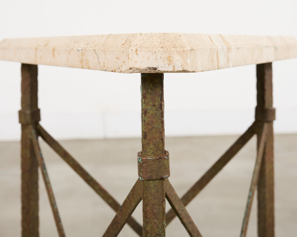 Formations Patinated Iron Travertine Triangular Drink Table