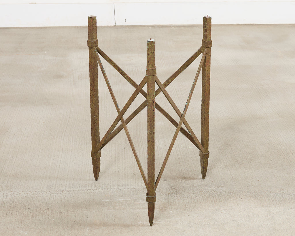 Formations Patinated Iron Travertine Triangular Drink Table