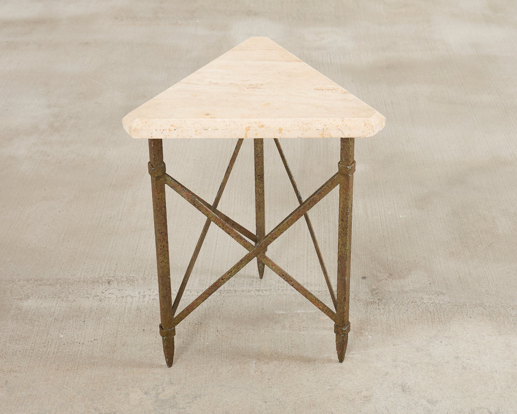 Formations Patinated Iron Travertine Triangular Drink Table