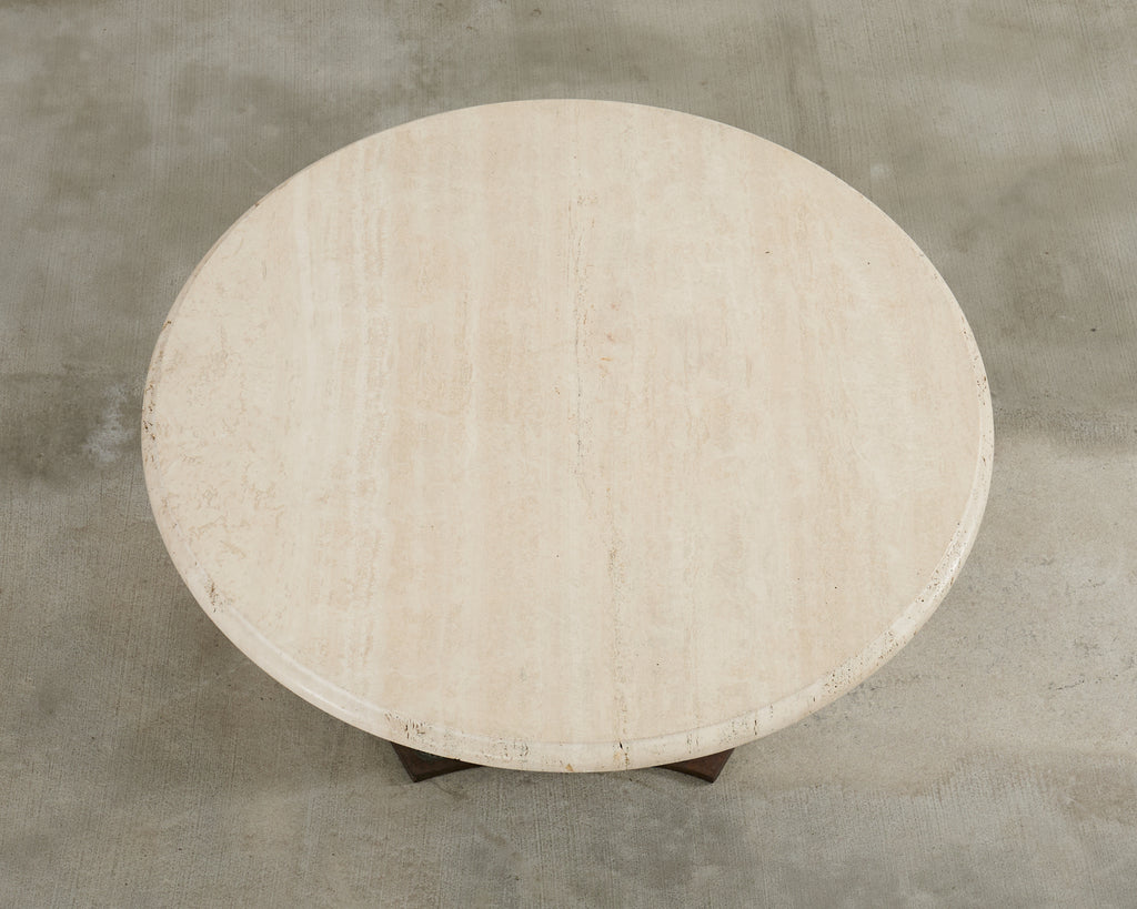 French Baroque Style Bronze Travertine Garden Dining Table