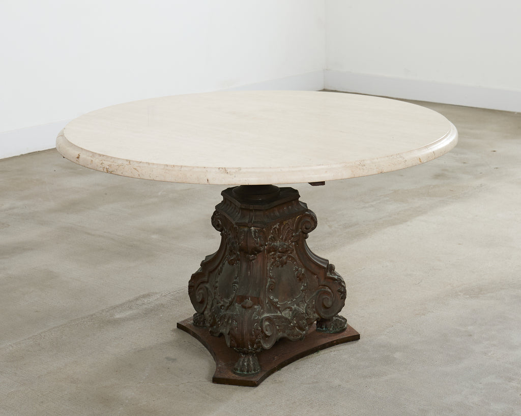 French Baroque Style Bronze Travertine Garden Dining Table
