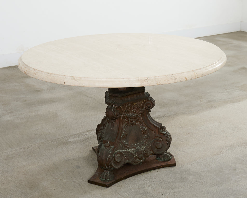 French Baroque Style Bronze Travertine Garden Dining Table