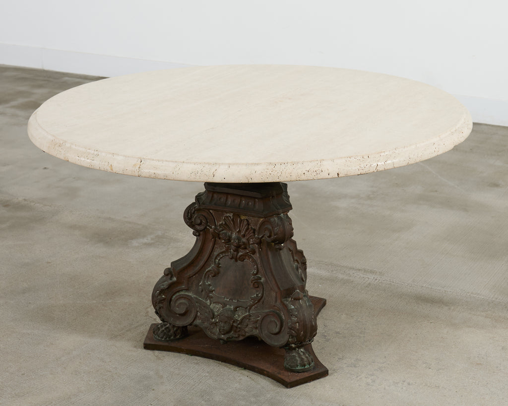 French Baroque Style Bronze Travertine Garden Dining Table
