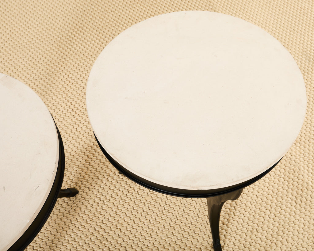 Pair of Neoclassical Style Iron and Stone Top Drink Tables