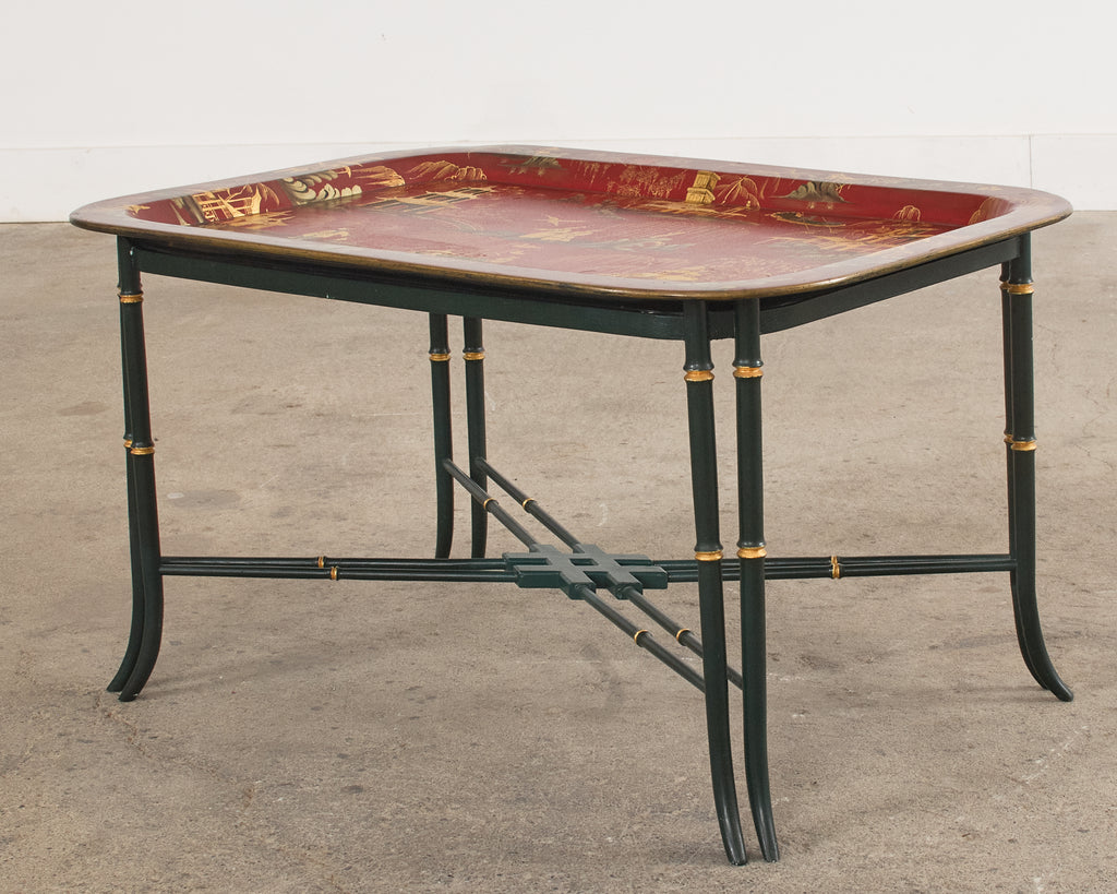 English Chinoiserie Style Faux Bamboo Lacquered Tray Table