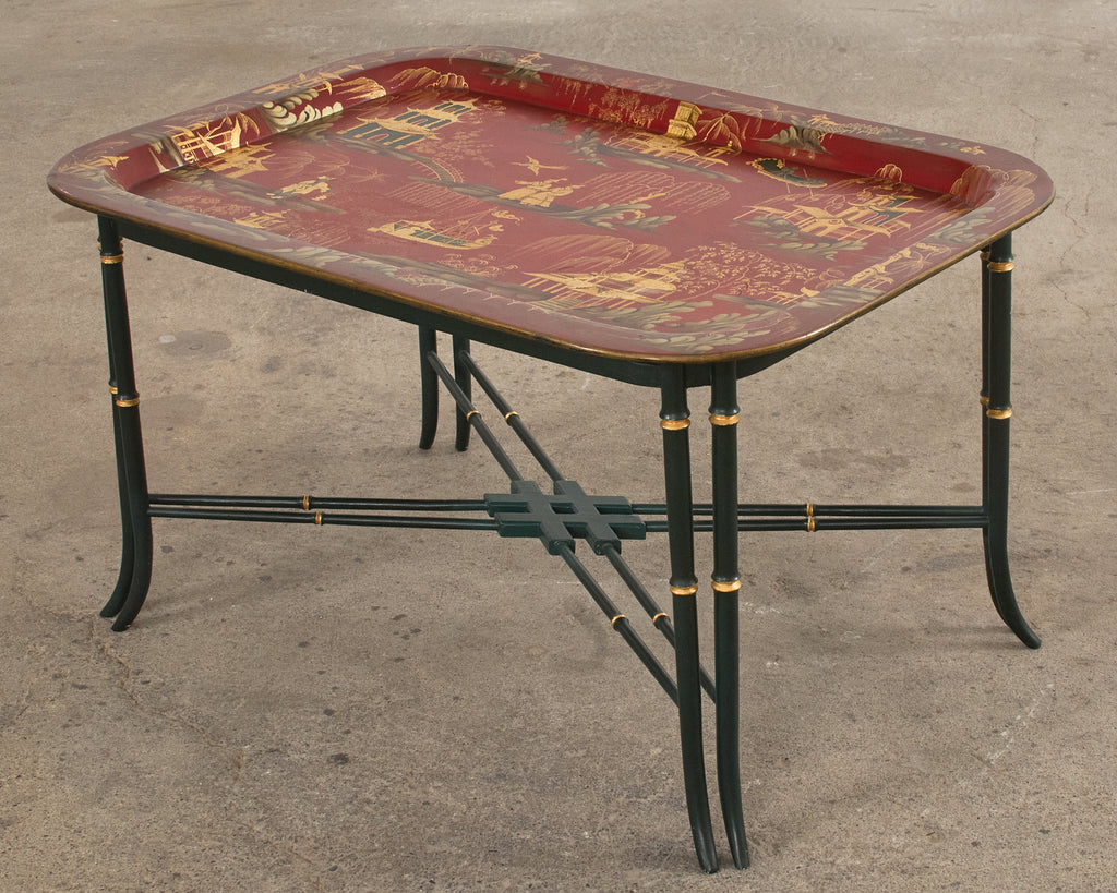 English Chinoiserie Style Faux Bamboo Lacquered Tray Table