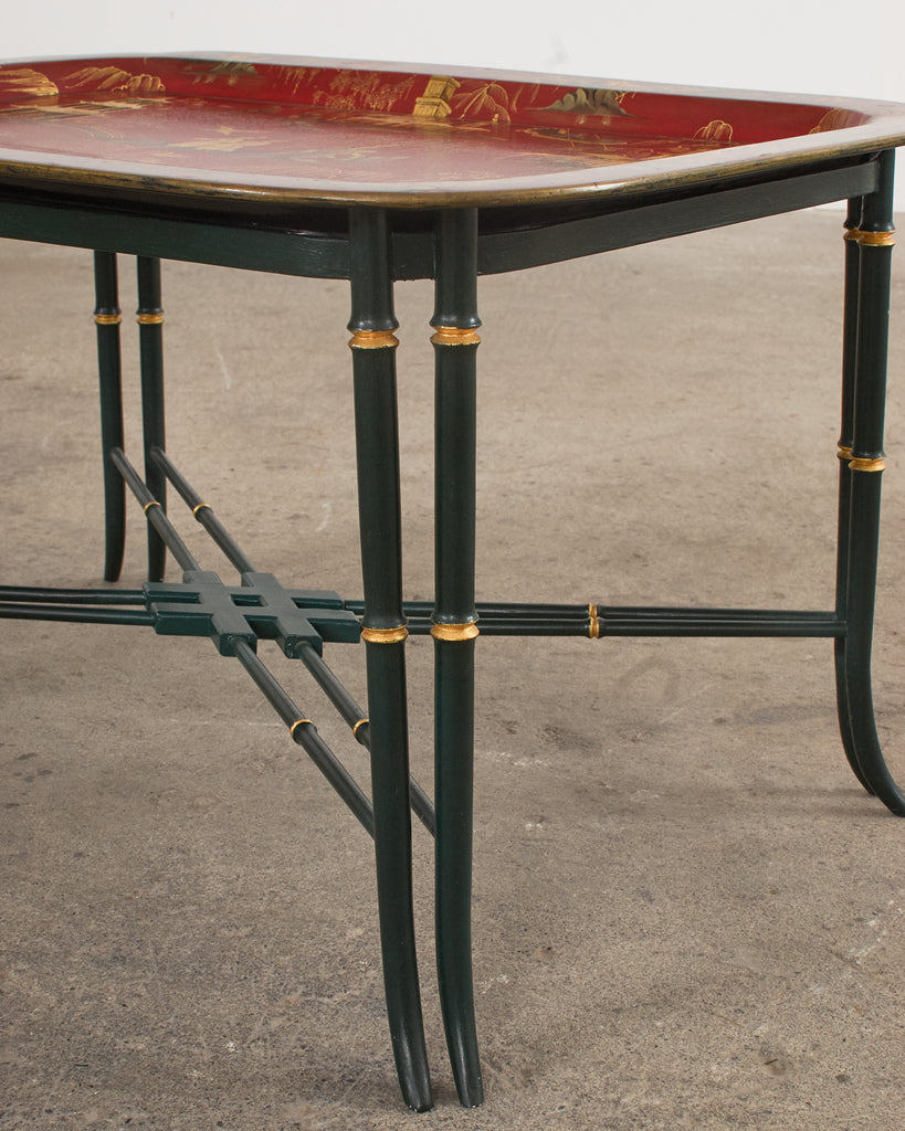 English Chinoiserie Style Faux Bamboo Lacquered Tray Table