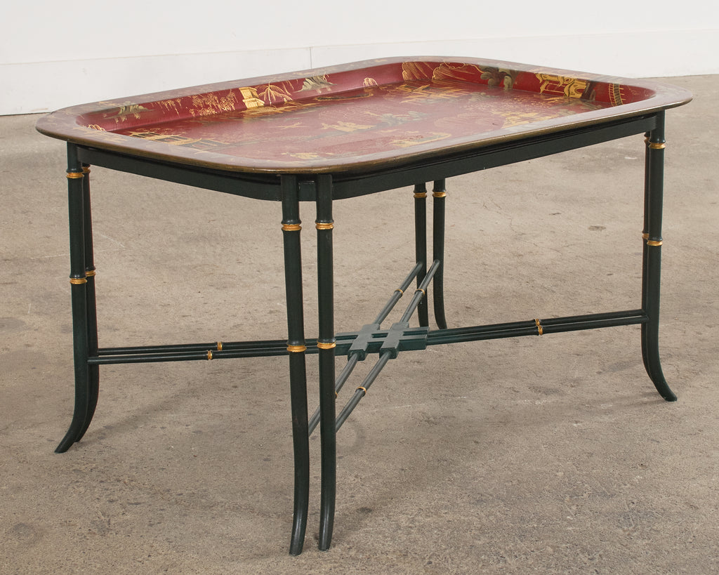English Chinoiserie Style Faux Bamboo Lacquered Tray Table
