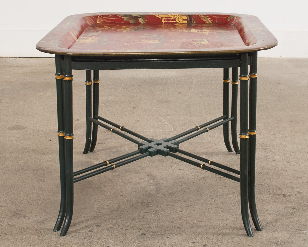 English Chinoiserie Style Faux Bamboo Lacquered Tray Table