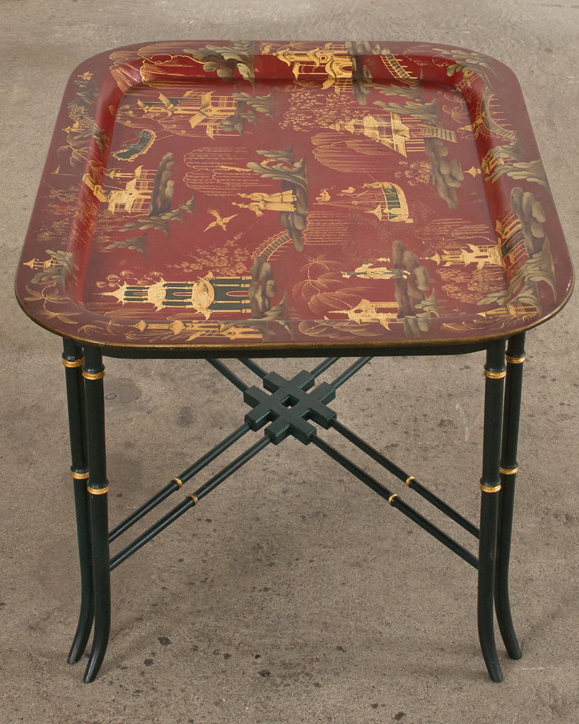 English Chinoiserie Style Faux Bamboo Lacquered Tray Table