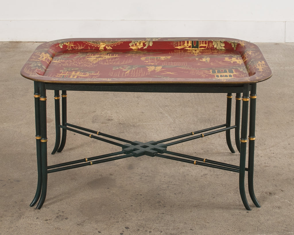 English Chinoiserie Style Faux Bamboo Lacquered Tray Table