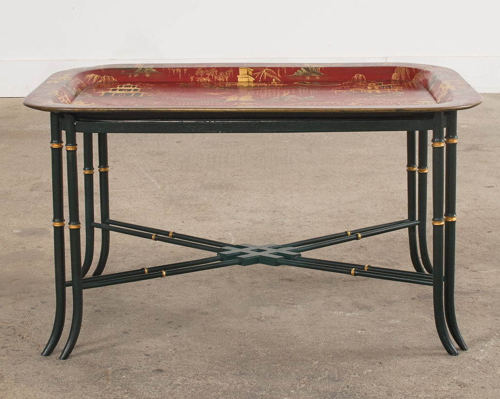 English Chinoiserie Style Faux Bamboo Lacquered Tray Table