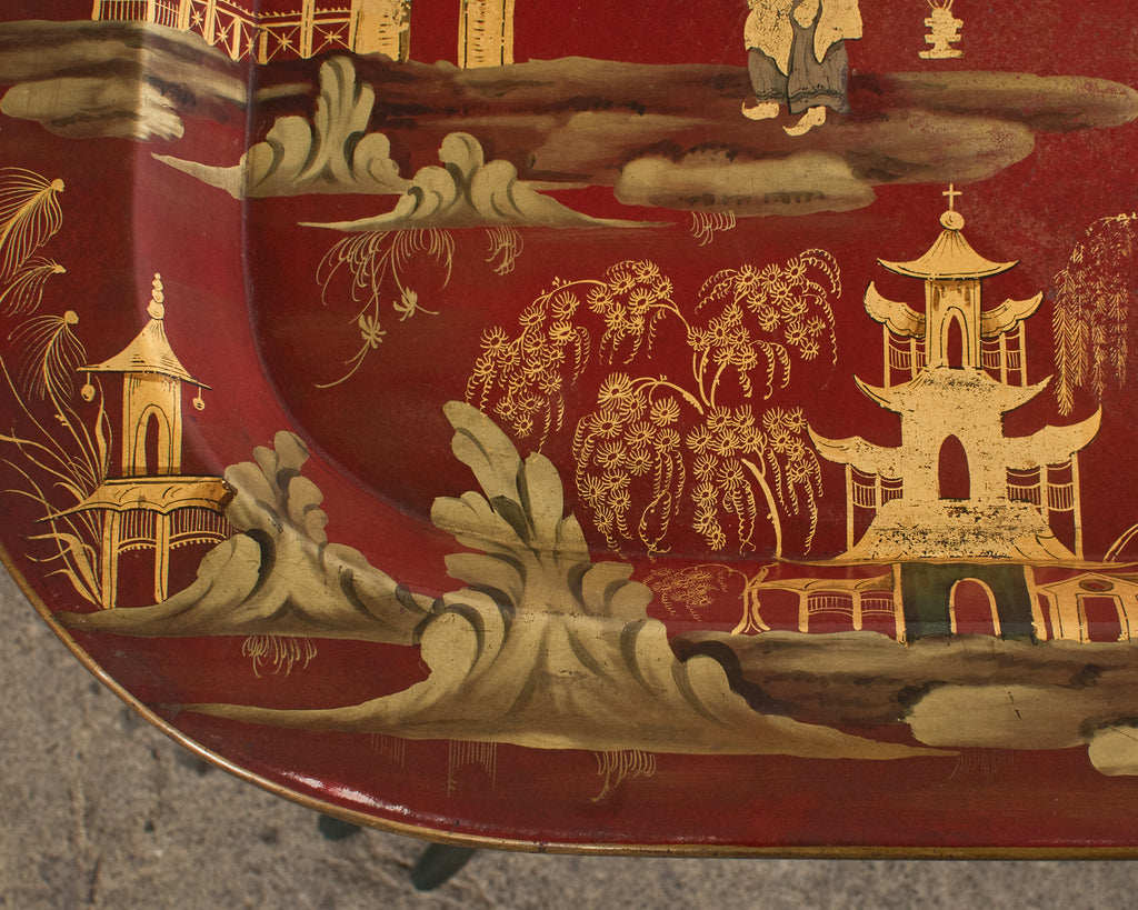 English Chinoiserie Style Faux Bamboo Lacquered Tray Table