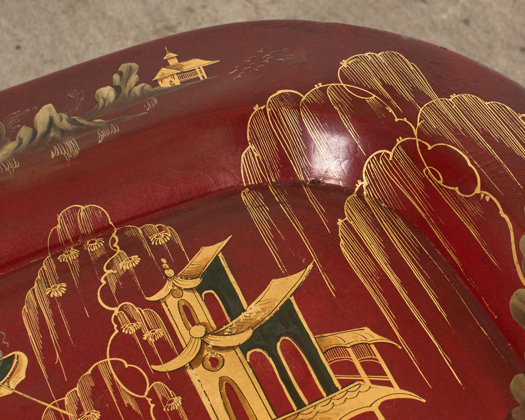 English Chinoiserie Style Faux Bamboo Lacquered Tray Table