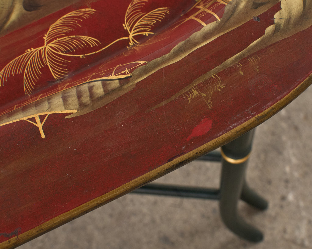 English Chinoiserie Style Faux Bamboo Lacquered Tray Table