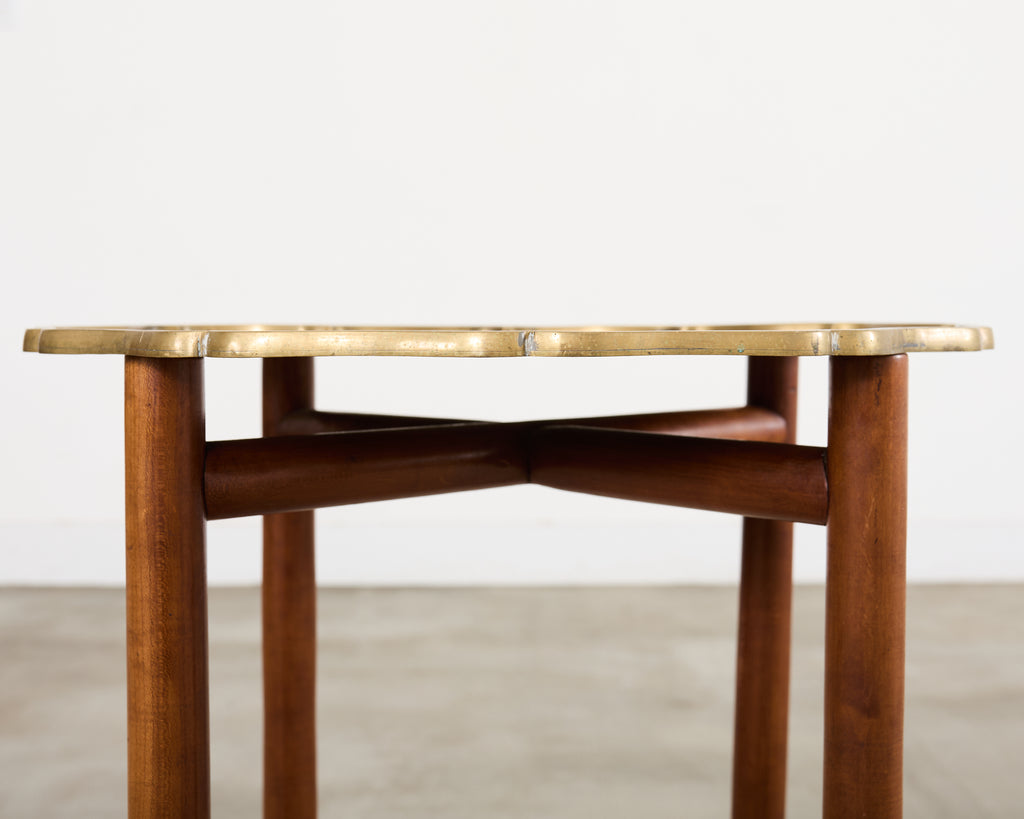 Asian Etched Brass Tray Table on Four Leg Stand