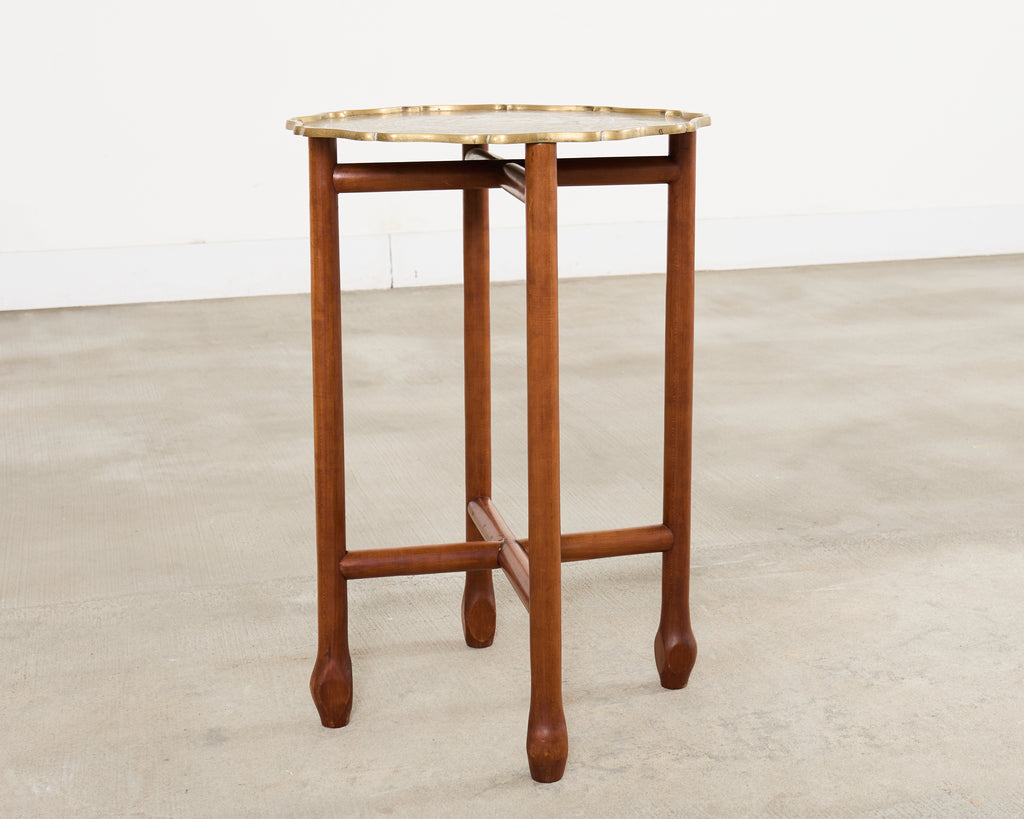 Asian Etched Brass Tray Table on Four Leg Stand