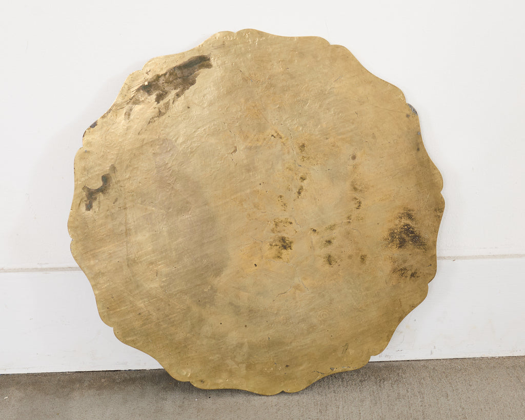 Asian Etched Brass Tray Table on Four Leg Stand