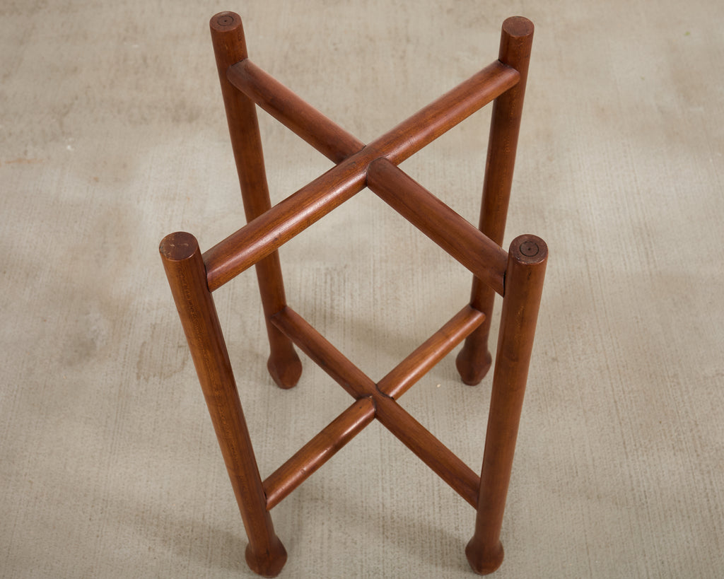 Asian Etched Brass Tray Table on Four Leg Stand