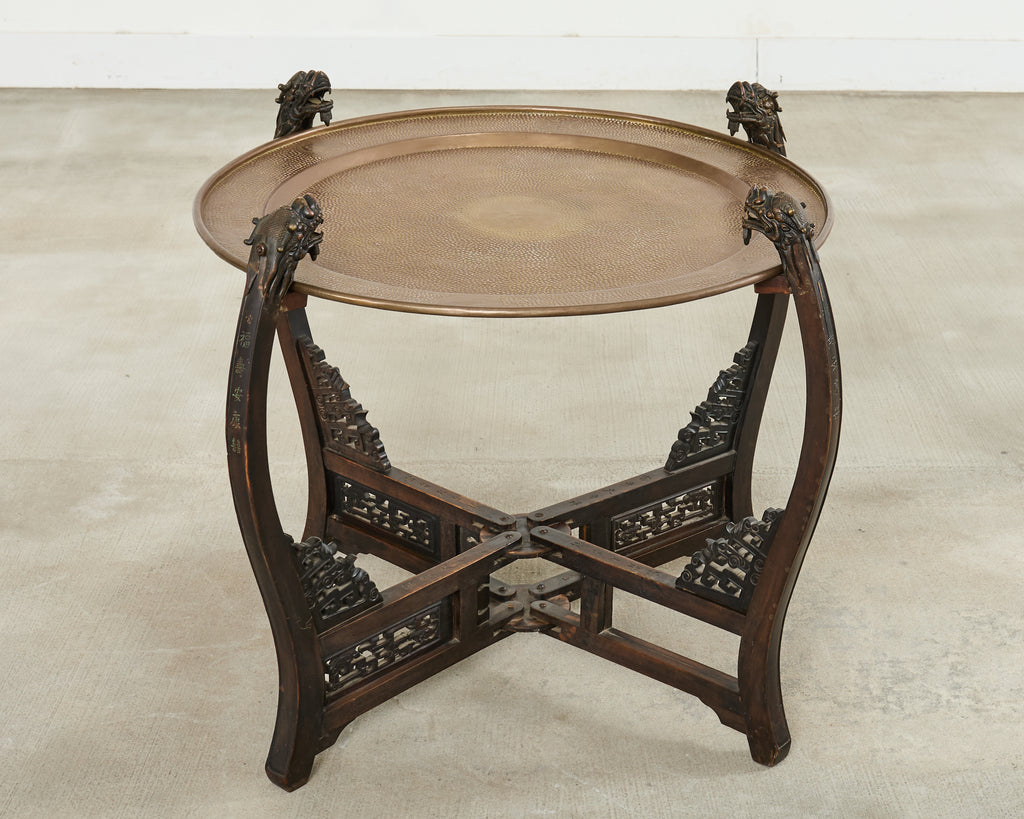 Chinese Qing Style Brass Tray Table with Dragon Supports