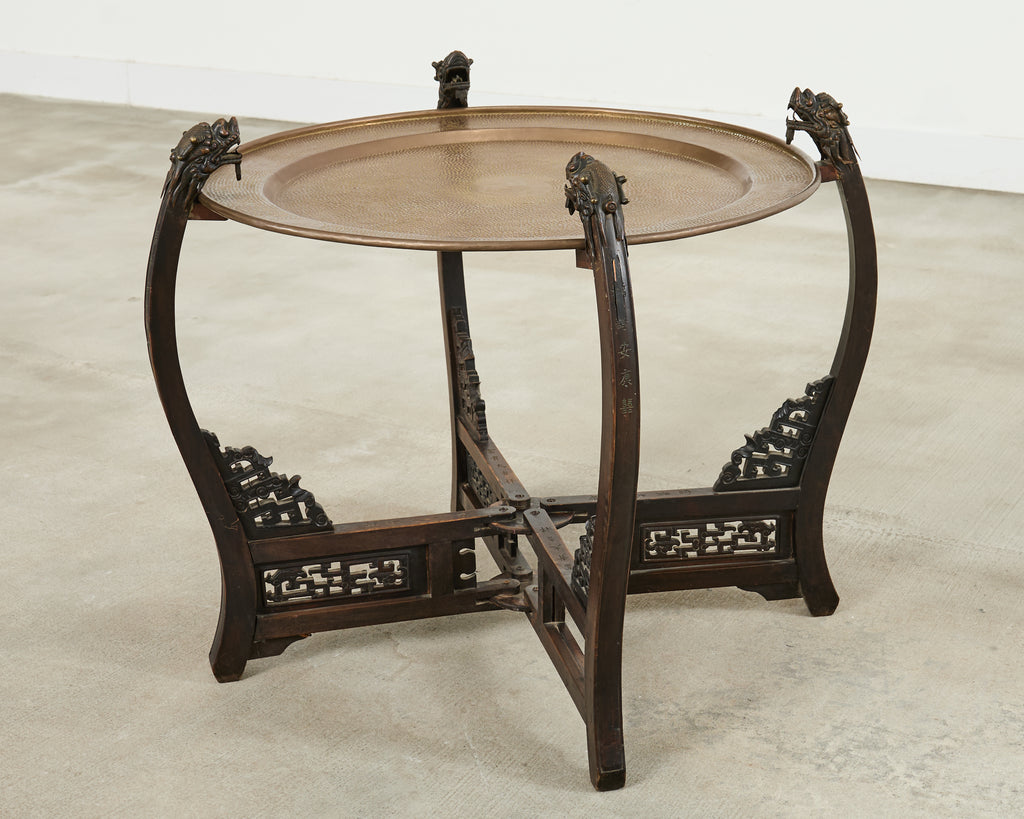 Chinese Qing Style Brass Tray Table with Dragon Supports