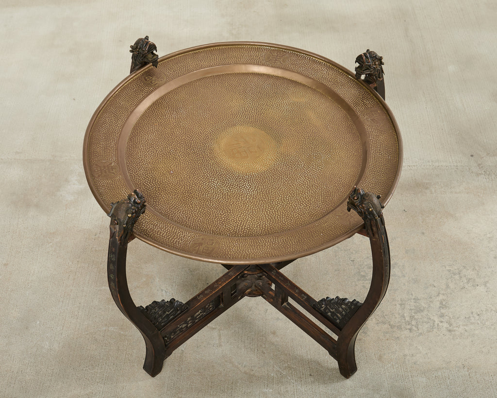 Chinese Qing Style Brass Tray Table with Dragon Supports