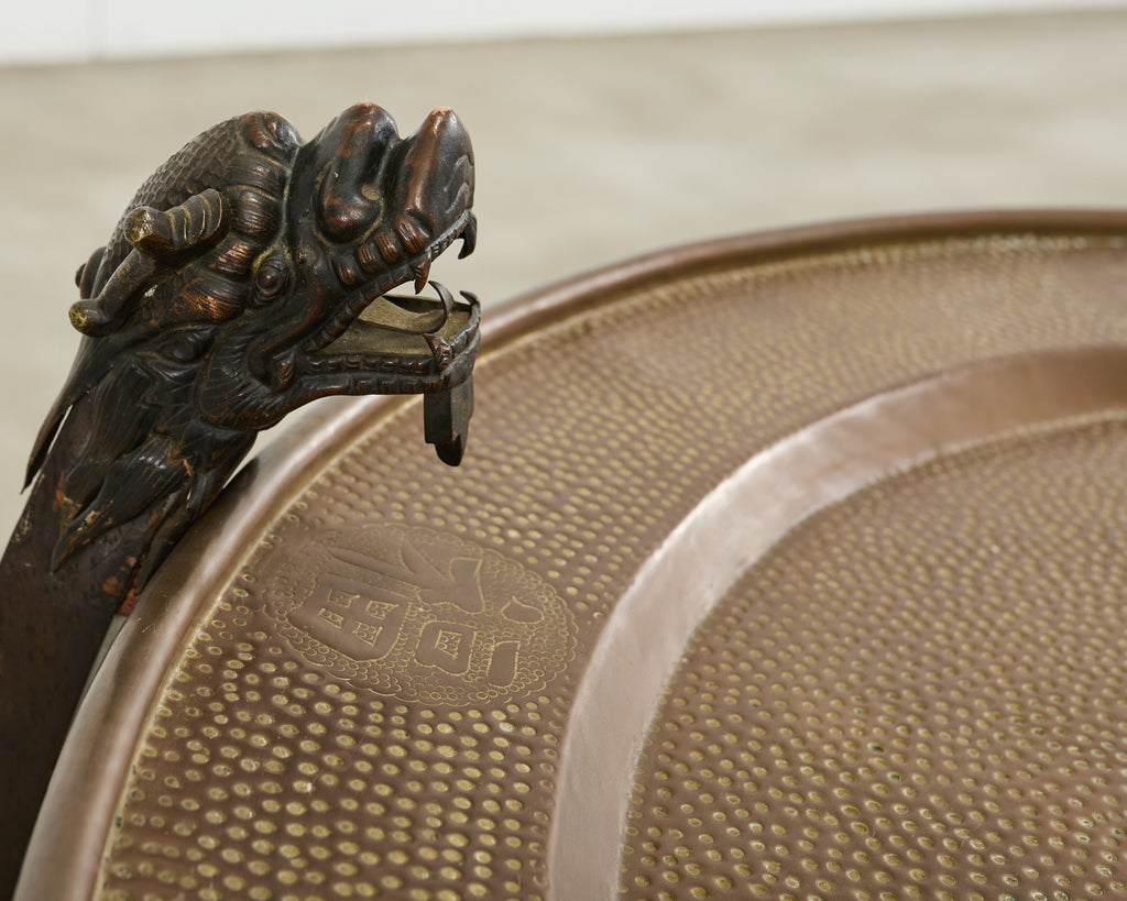 Chinese Qing Style Brass Tray Table with Dragon Supports