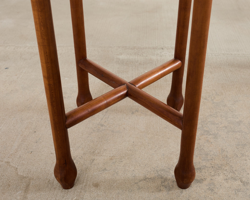 Asian Etched Brass Tray Table on Four Leg Stand