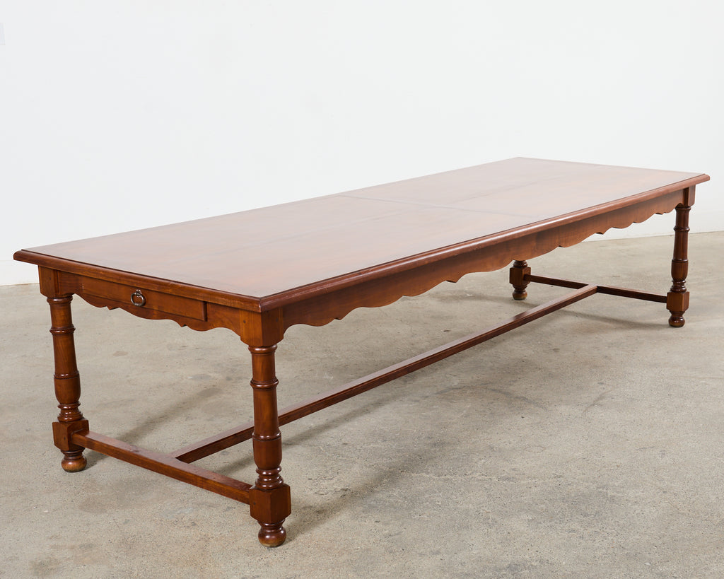 Country French Provincial Fruitwood Farmhouse Trestle Dining Table