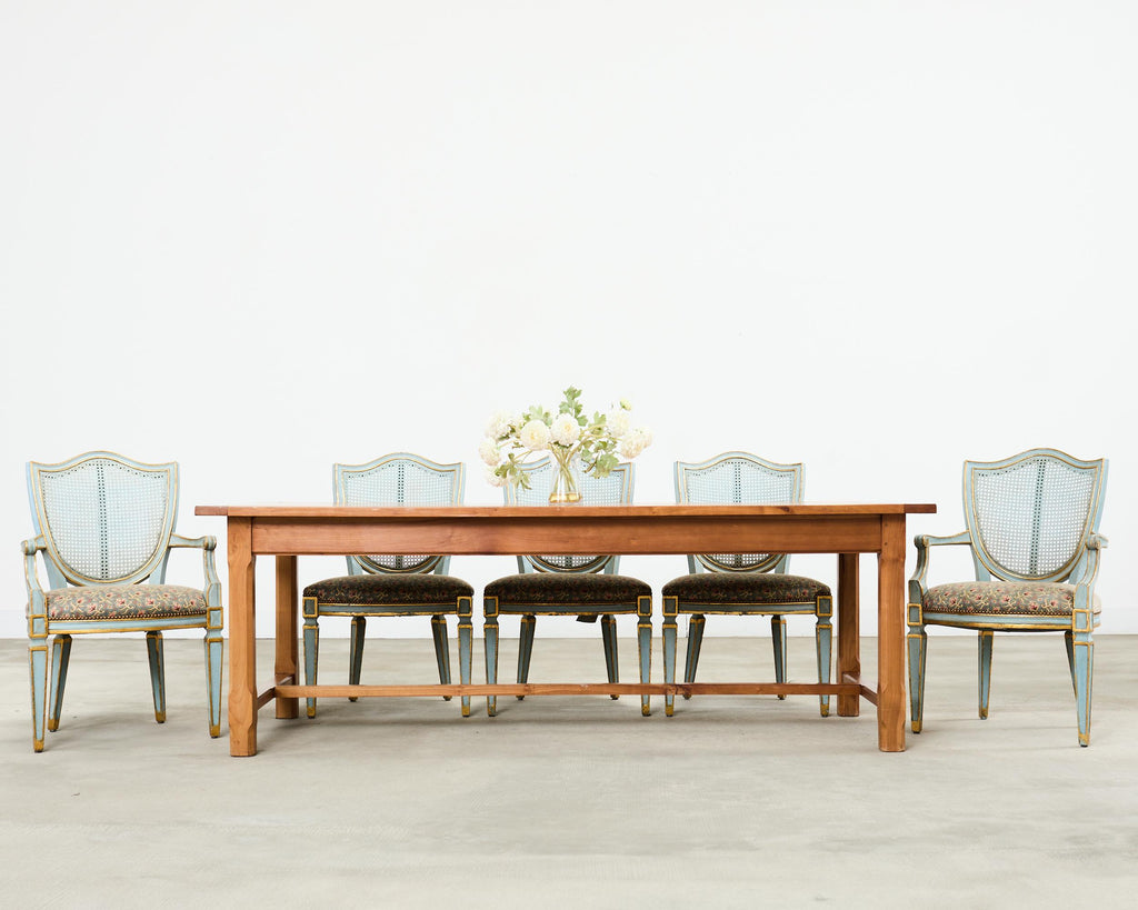 Country French Provincial Fruitwood Farmhouse Trestle Dining Table