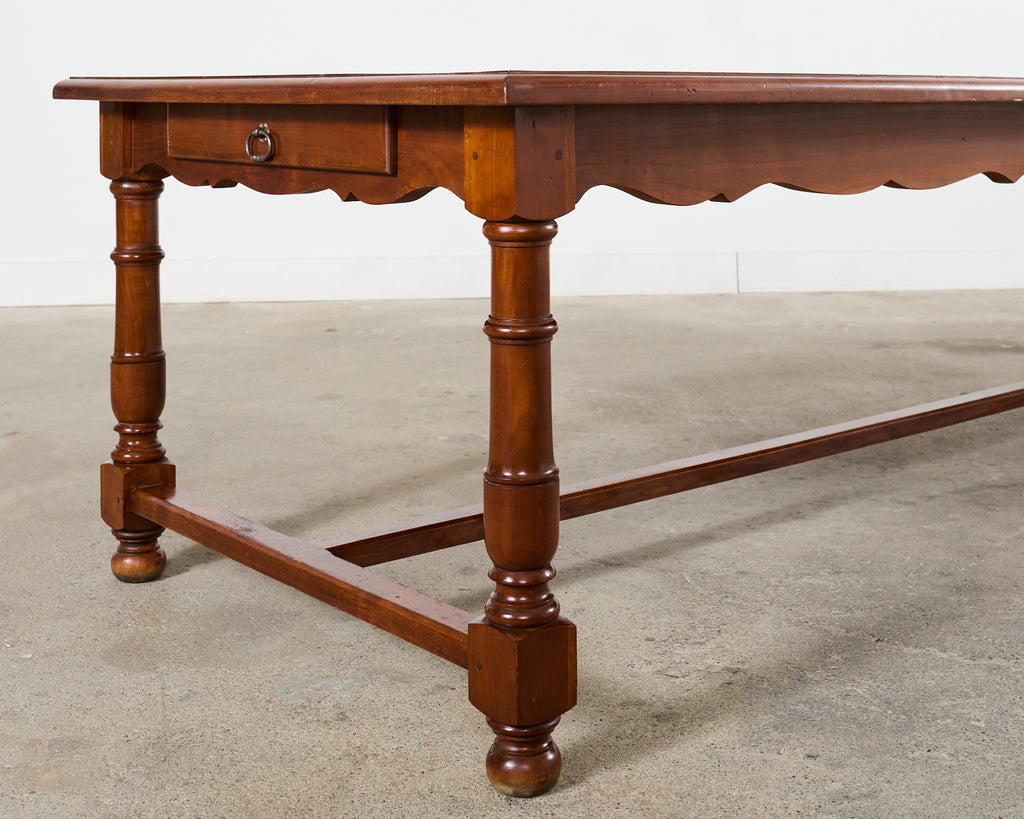 Country French Provincial Fruitwood Farmhouse Trestle Dining Table
