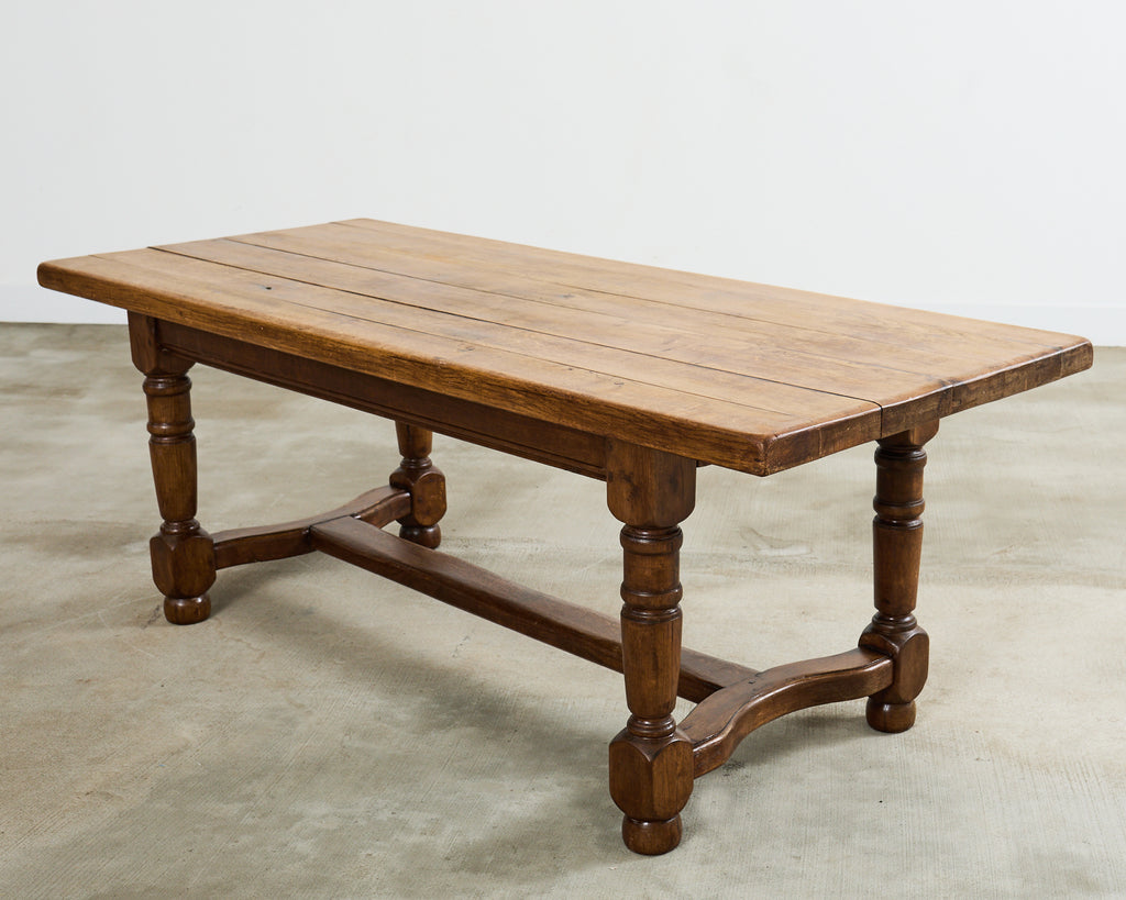 Country English Provincial Oak Farmhouse Trestle Dining Table