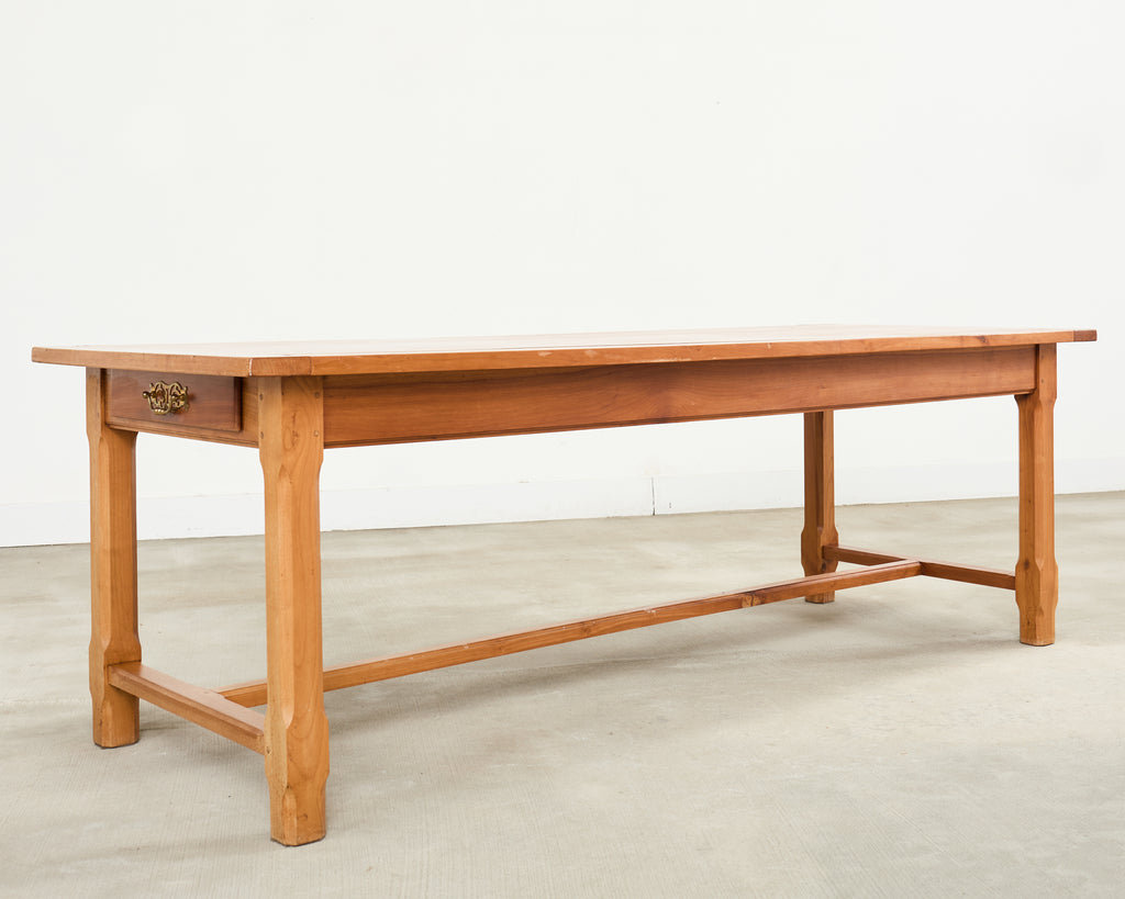 Country French Provincial Fruitwood Farmhouse Trestle Dining Table