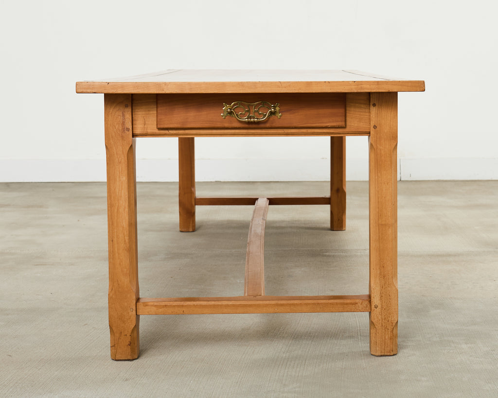 Country French Provincial Fruitwood Farmhouse Trestle Dining Table