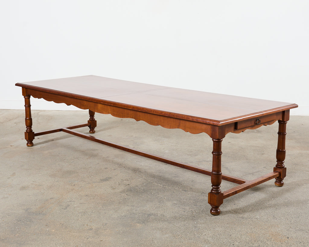 Country French Provincial Fruitwood Farmhouse Trestle Dining Table