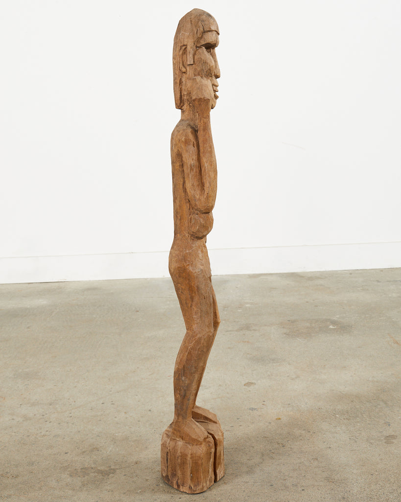 Tribal Style Carved Wood Standing Figure Sculpture