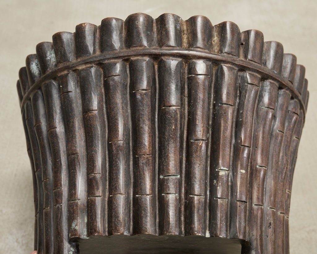 Set of Three Bronzed Faux-Bamboo Jardinières or Planters